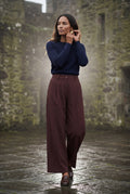 Burgundy Wide-leg High-waisted Tailored Trousers with Pleats - Wide leg pants - Photo 9