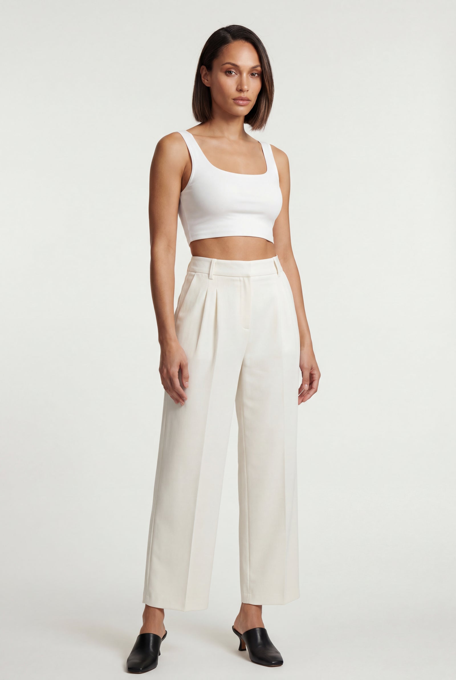 White Wide Leg Office Trousers - Wide leg trousers - Photo 17