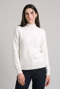 Women's Fleece-Lined Mock Neck Sweater in White — studio front