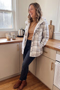 Women's Hooded Plaid Jacket in White — home kitchen