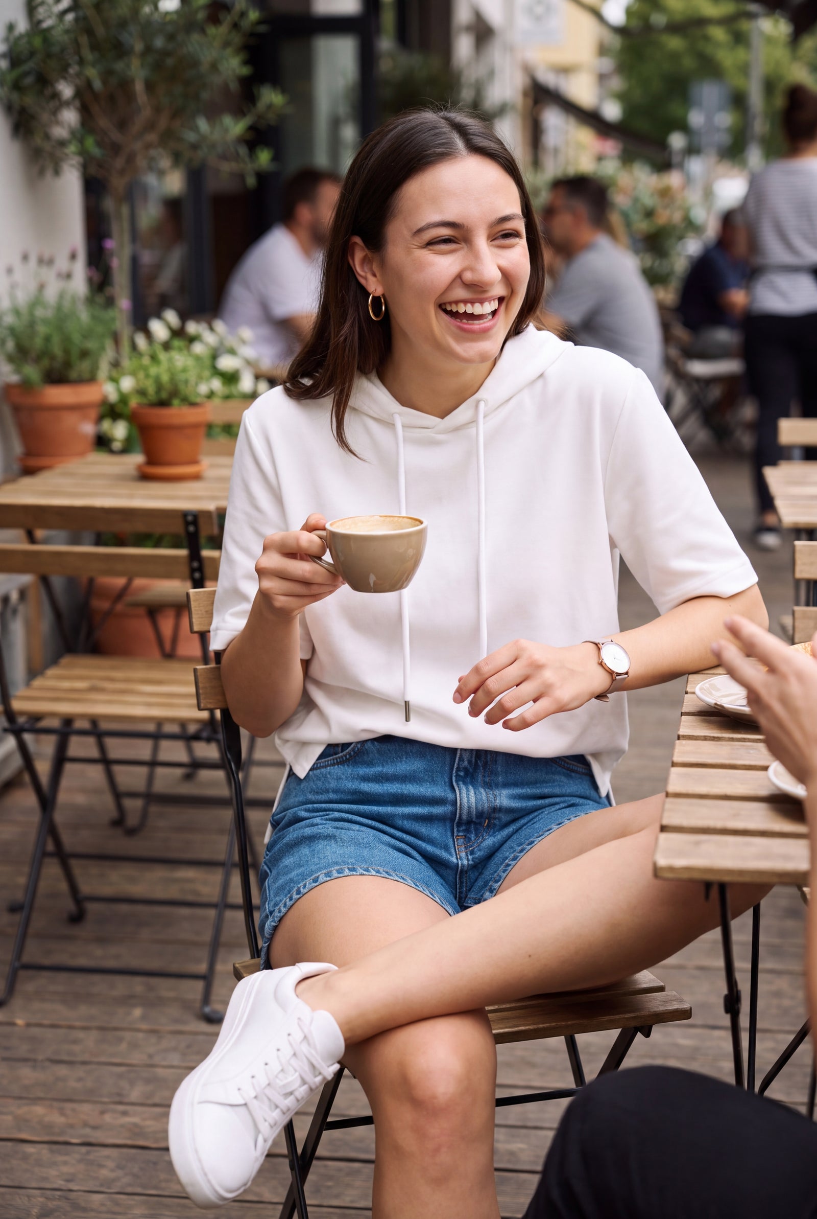 Women's Hoodie Short Sleeve Oversized in White — cafe candid
