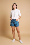 Women's Hoodie Short Sleeve Oversized in White — studio front