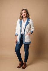Women's Jacket Layered Collar Button in White — primary