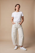 Women's Jeans High Waist Barrel Leg in White — studio shot