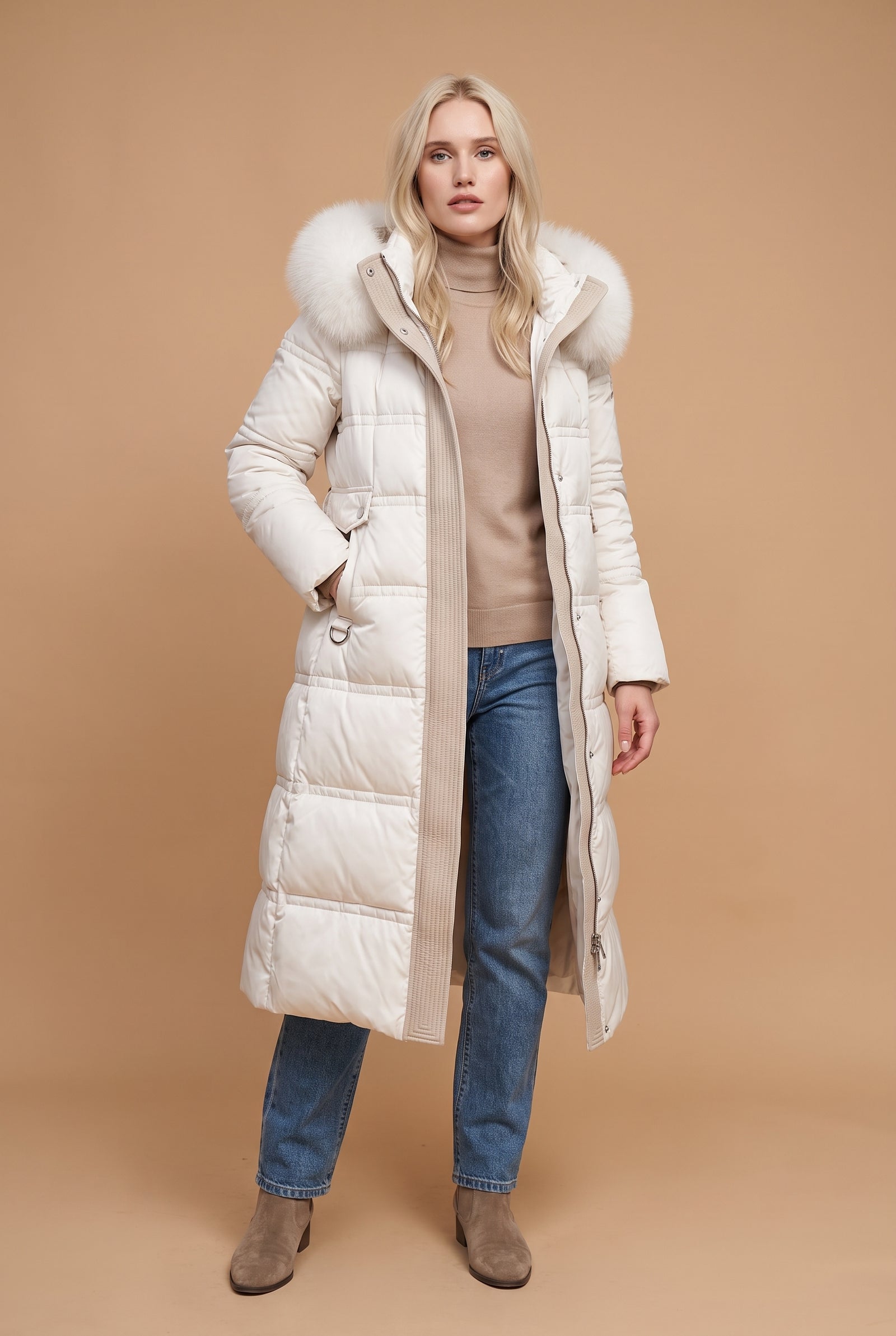 Women's Long Parka Relaxed Fit in White — primary studio