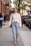 Women's Sweater High Neck Extra Long Sleeve in White — ugc candid