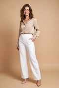 Women's Trousers High Waist Wide Leg in White — studio full body