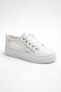 White Women's Crochet Lace Platform Lace-Up Sneakers - Photo 1