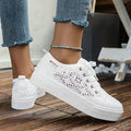 Women's Crochet Lace Platform Lace-Up Sneakers - Photo 3
