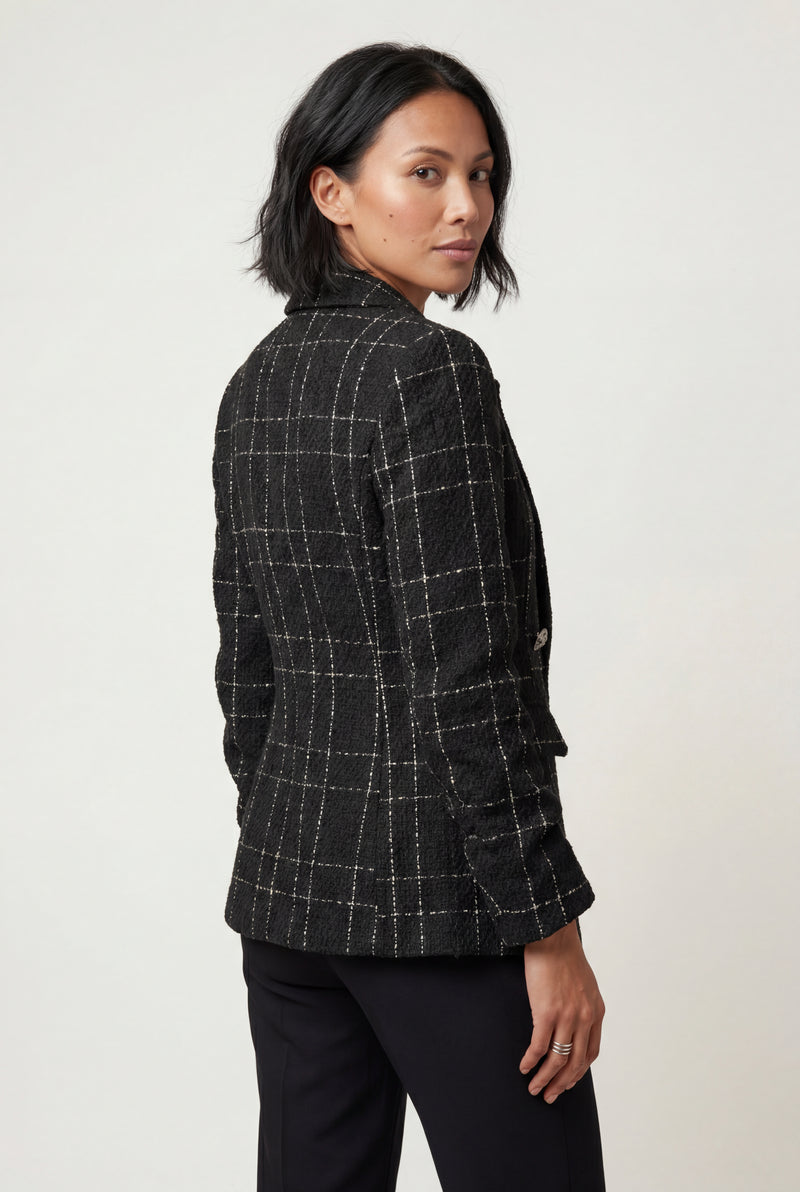 White Women's Double-Breasted Checked Tailored Blazer - Checked blazer - Photo 2