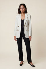White Women's Double-Breasted Checked Tailored Blazer - Checked blazer - Photo 5