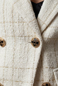 White Women's Double-Breasted Checked Tailored Blazer - Checked blazer - Photo 7