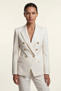 White Women's Gold Button Double-Breasted Tailored Blazer - Blazers - Photo 1