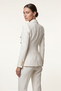White Women's Gold Button Double-Breasted Tailored Blazer - Blazers - Photo 3