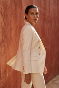 White Women's Gold Button Double-Breasted Tailored Blazer - Blazers - Photo 6
