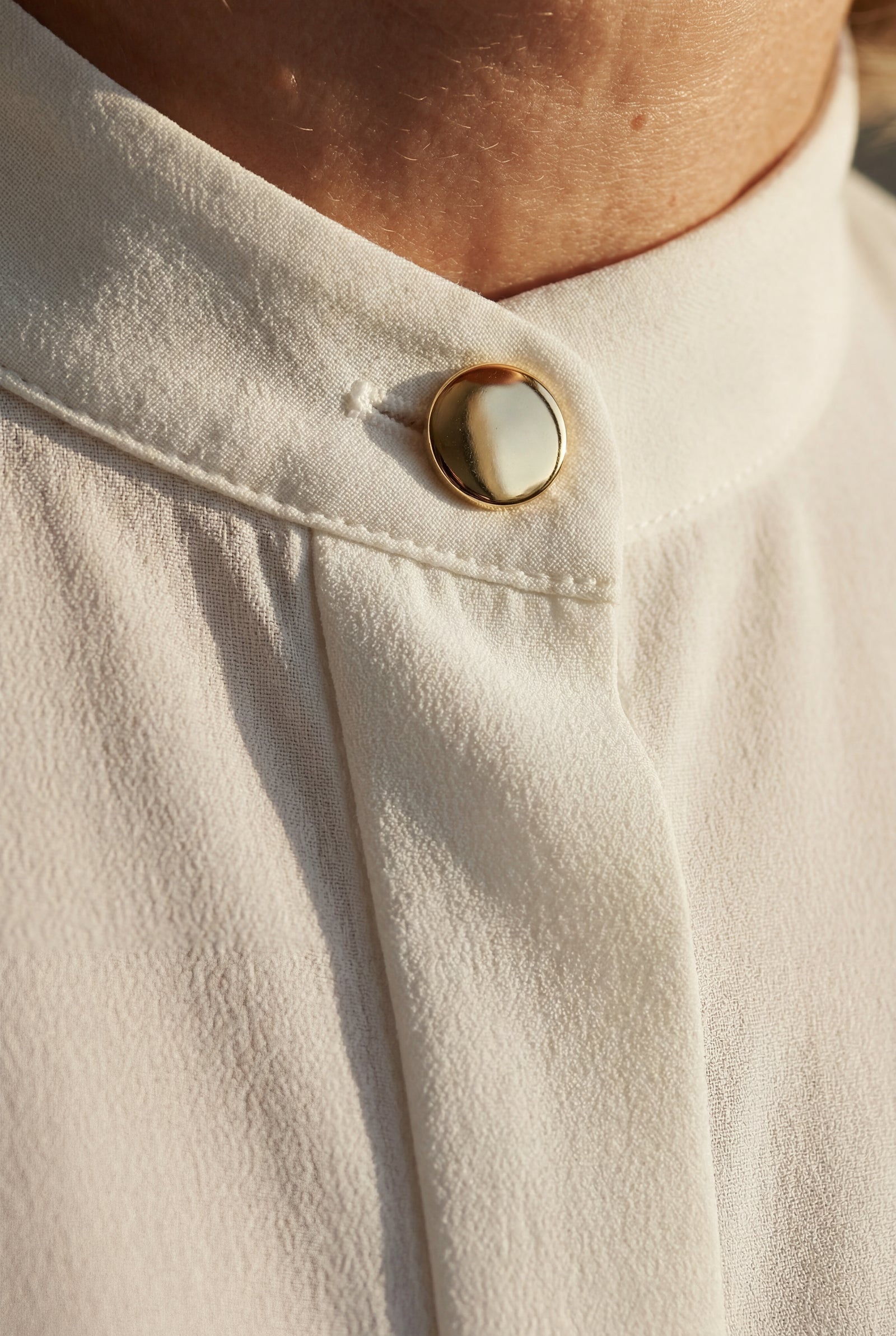 White Women's Gold Button Mandarin Collar Long Sleeve Blouse - Blouses - Photo 5