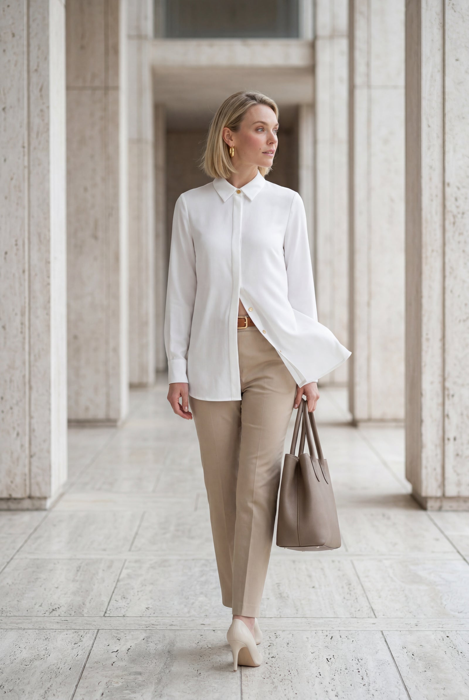 White Women's Gold Button Mandarin Collar Long Sleeve Blouse - Blouses - Photo 6