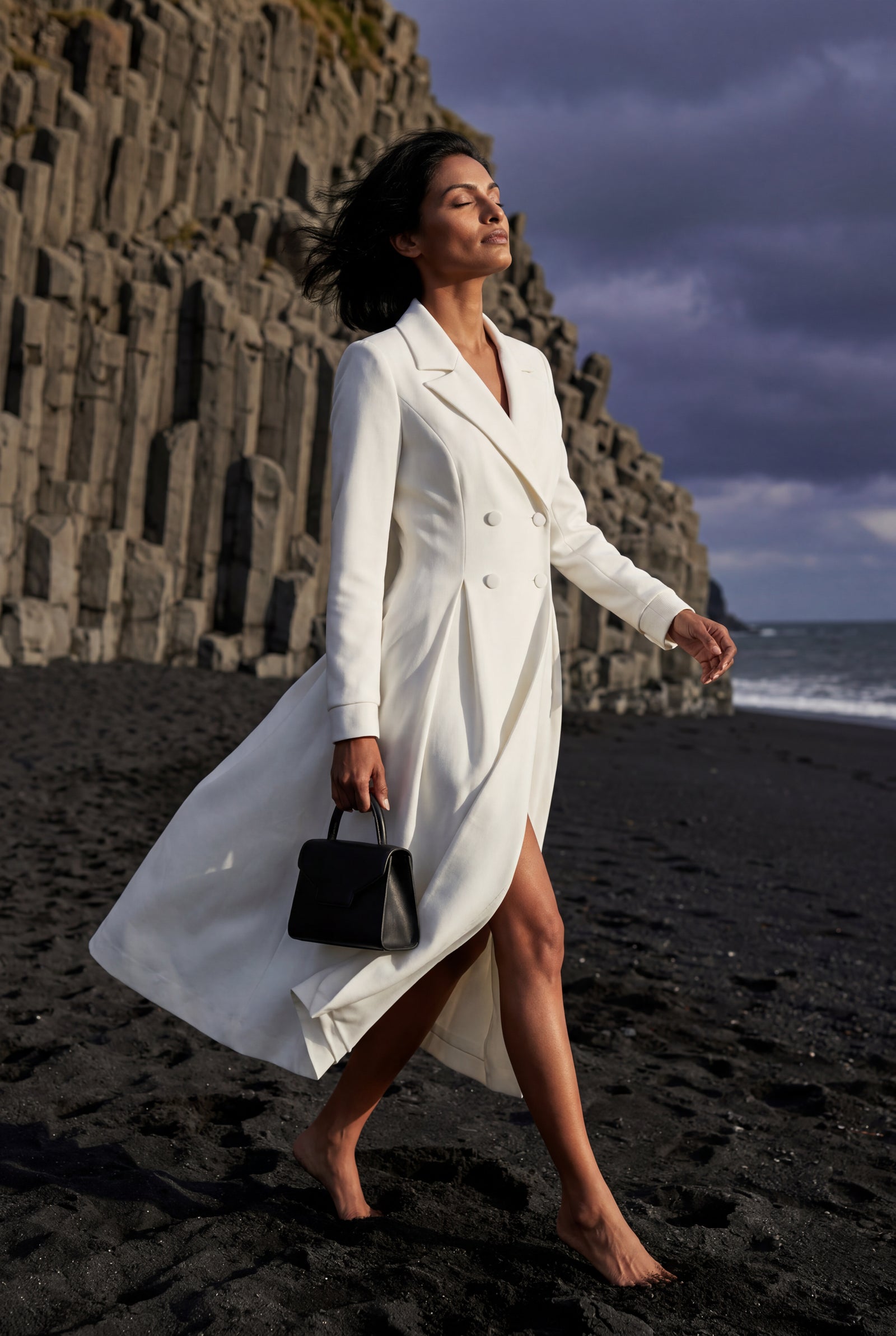 White Women's Ivory Double-Breasted Midi Trench Coat Dress - Photo 4
