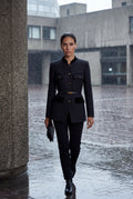 Black Women's Military-Inspired Belted Structured Blazer With Trim - Blazers - Photo 11