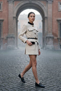 White Women's Military-Inspired Belted Structured Blazer With Trim - Blazers - Photo 12