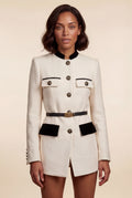 White Women's Military-Inspired Belted Structured Blazer With Trim - Blazers - Photo 13