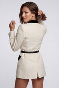 White Women's Military-Inspired Belted Structured Blazer With Trim - Blazers - Photo 14