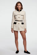 White Women's Military-Inspired Belted Structured Blazer With Trim - Blazers - Photo 18
