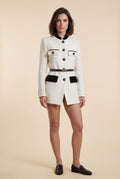 White Women's Military-Inspired Belted Structured Blazer With Trim - Blazers - Photo 4