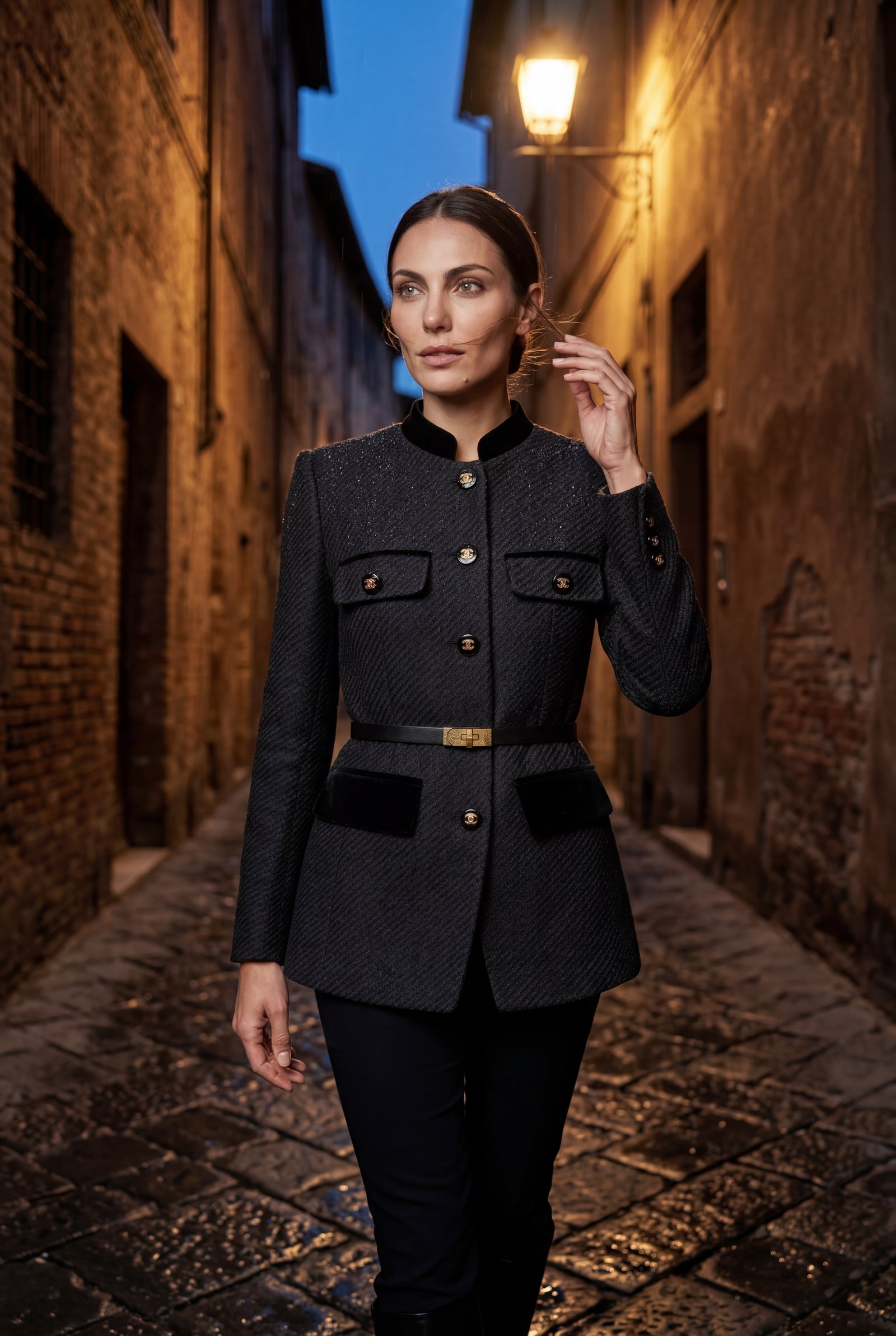 Black Women's Military-Inspired Belted Structured Blazer With Trim - Blazers - Photo 6