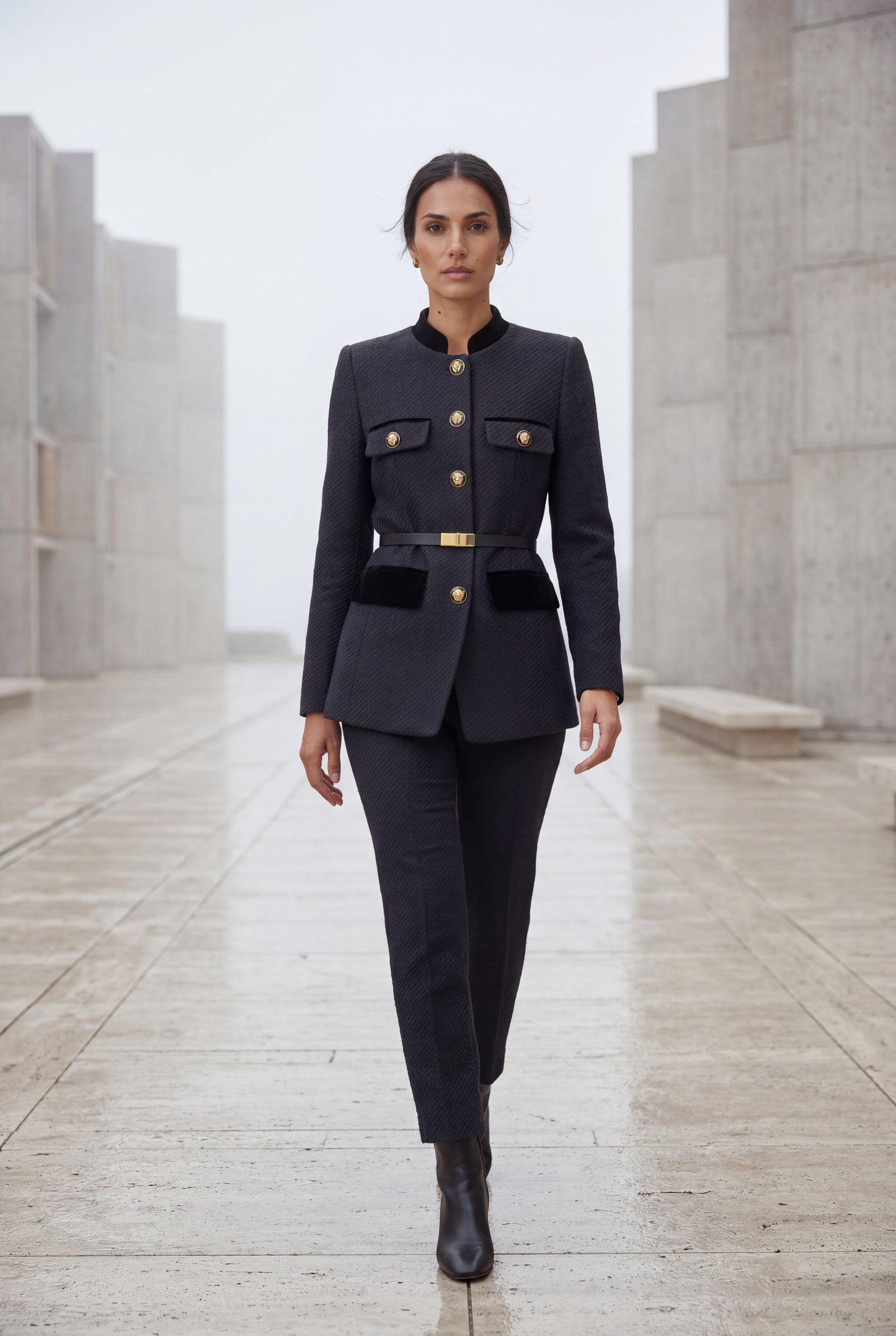 Black Women's Military-Inspired Belted Structured Blazer With Trim - Blazers - Photo 8