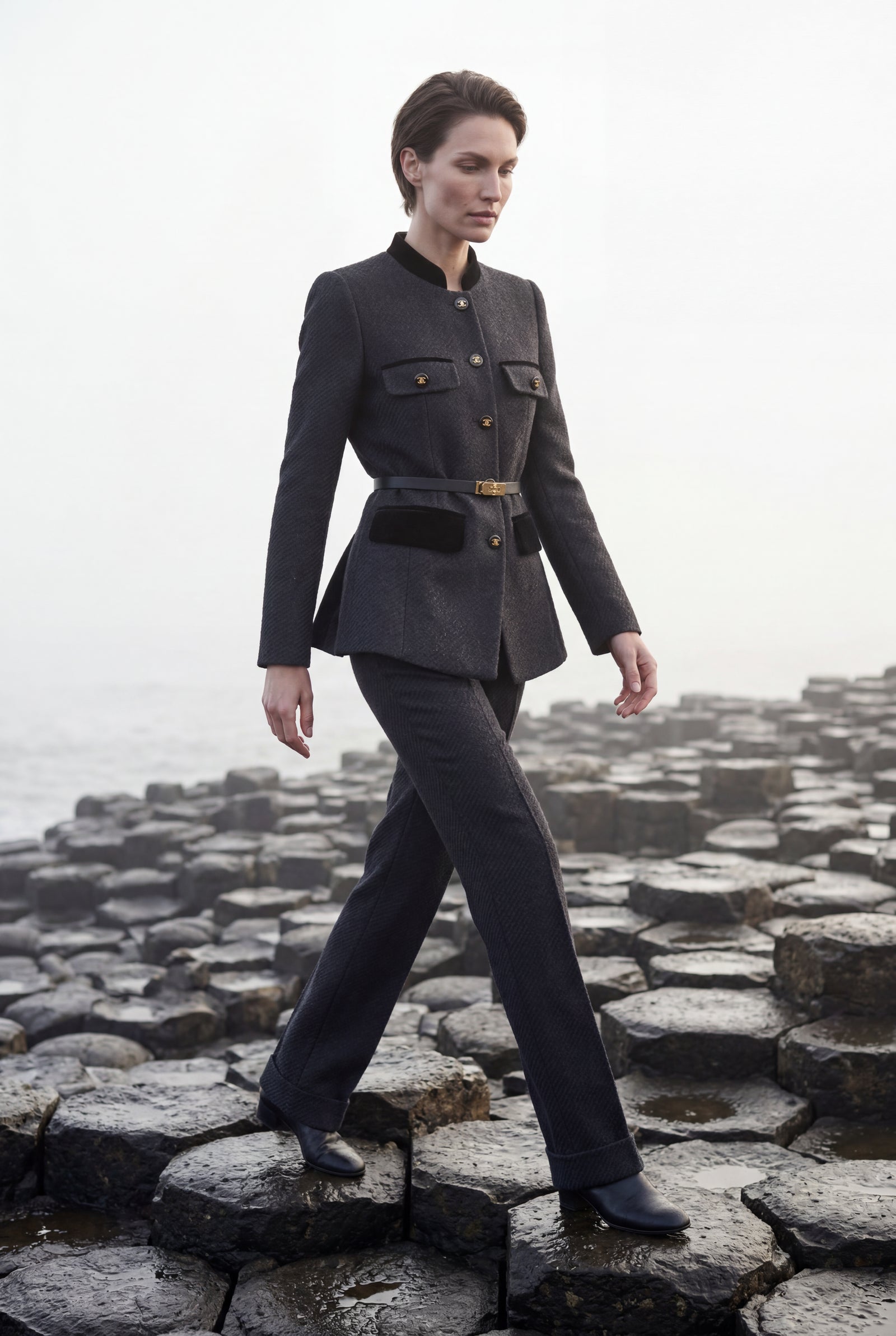 Black Women's Military-Inspired Belted Structured Blazer With Trim - Blazers - Photo 9