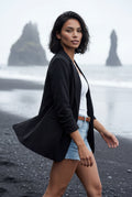 Black Women's Relaxed Notched Lapel Single-Breasted Casual Blazer - Casual blazers - Photo 11