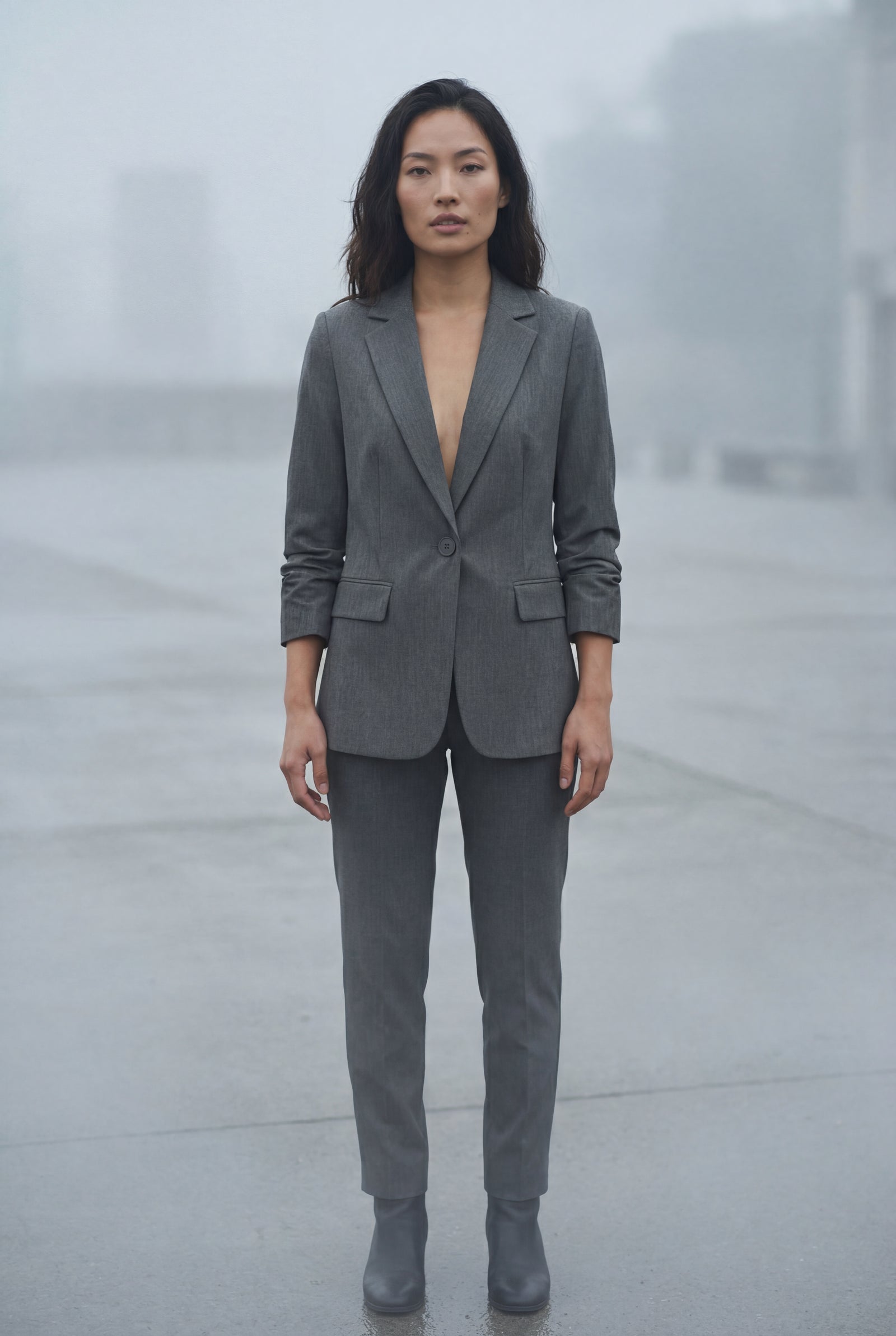 Gray Women's Relaxed Notched Lapel Single-Breasted Casual Blazer - Casual blazers - Photo 12