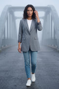 Gray Women's Relaxed Notched Lapel Single-Breasted Casual Blazer - Casual blazers - Photo 8