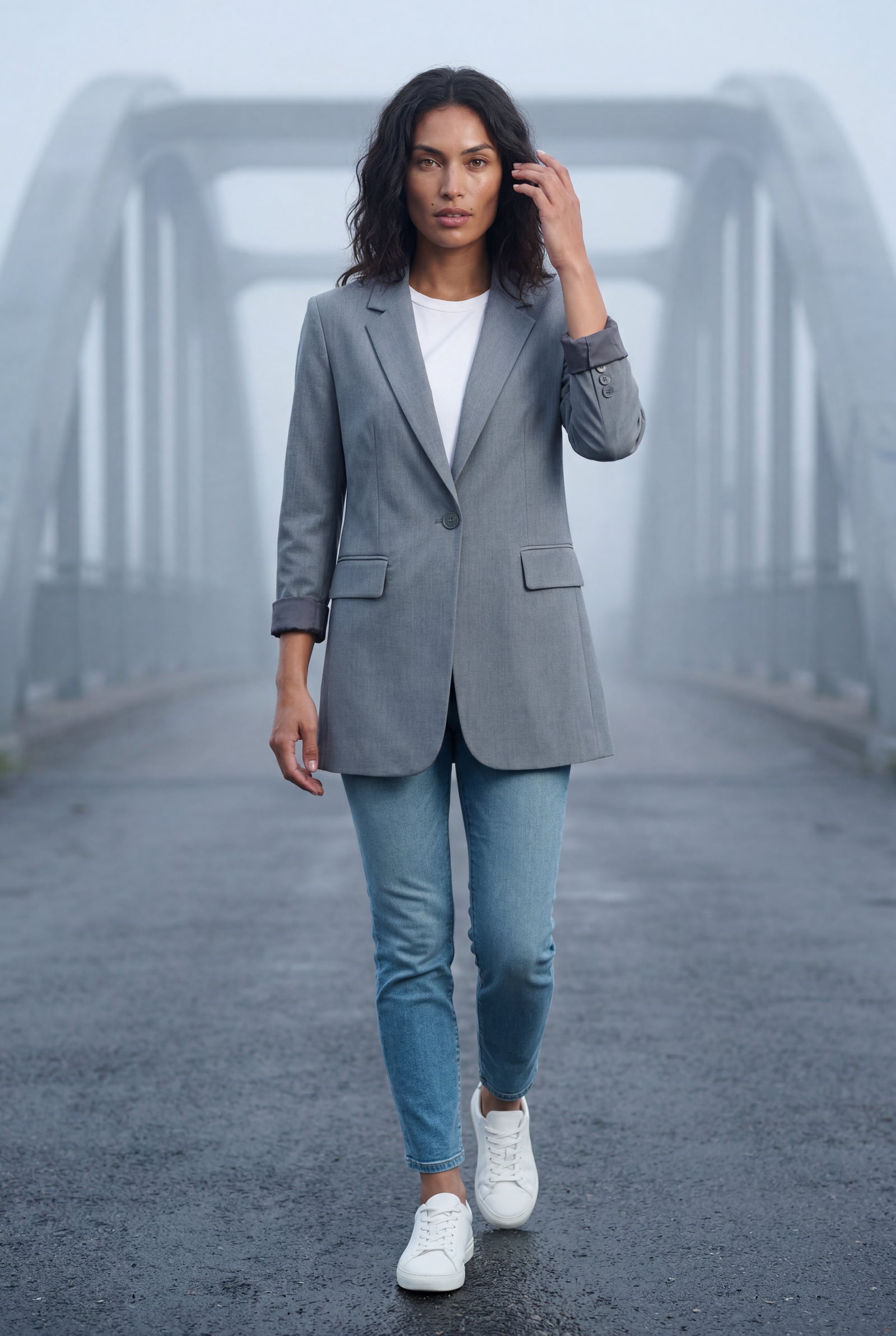 Gray Women's Relaxed Notched Lapel Single-Breasted Casual Blazer - Casual blazers - Photo 8