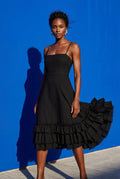 Black Women's Ruffled Hem Fit and Flare Midi Dress - Wedding guest dress - Photo 16