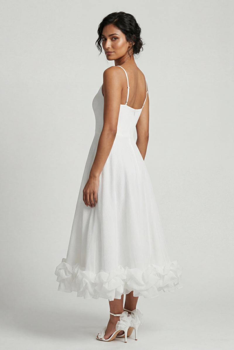 White Women's Ruffled Hem Fit and Flare Midi Dress - Wedding guest dress - Photo 3