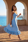Blue Women's Ruffled Hem Fit and Flare Midi Dress - Wedding guest dress - Photo 4