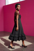 Black Women's Ruffled Hem Fit and Flare Midi Dress - Wedding guest dress - Photo 9