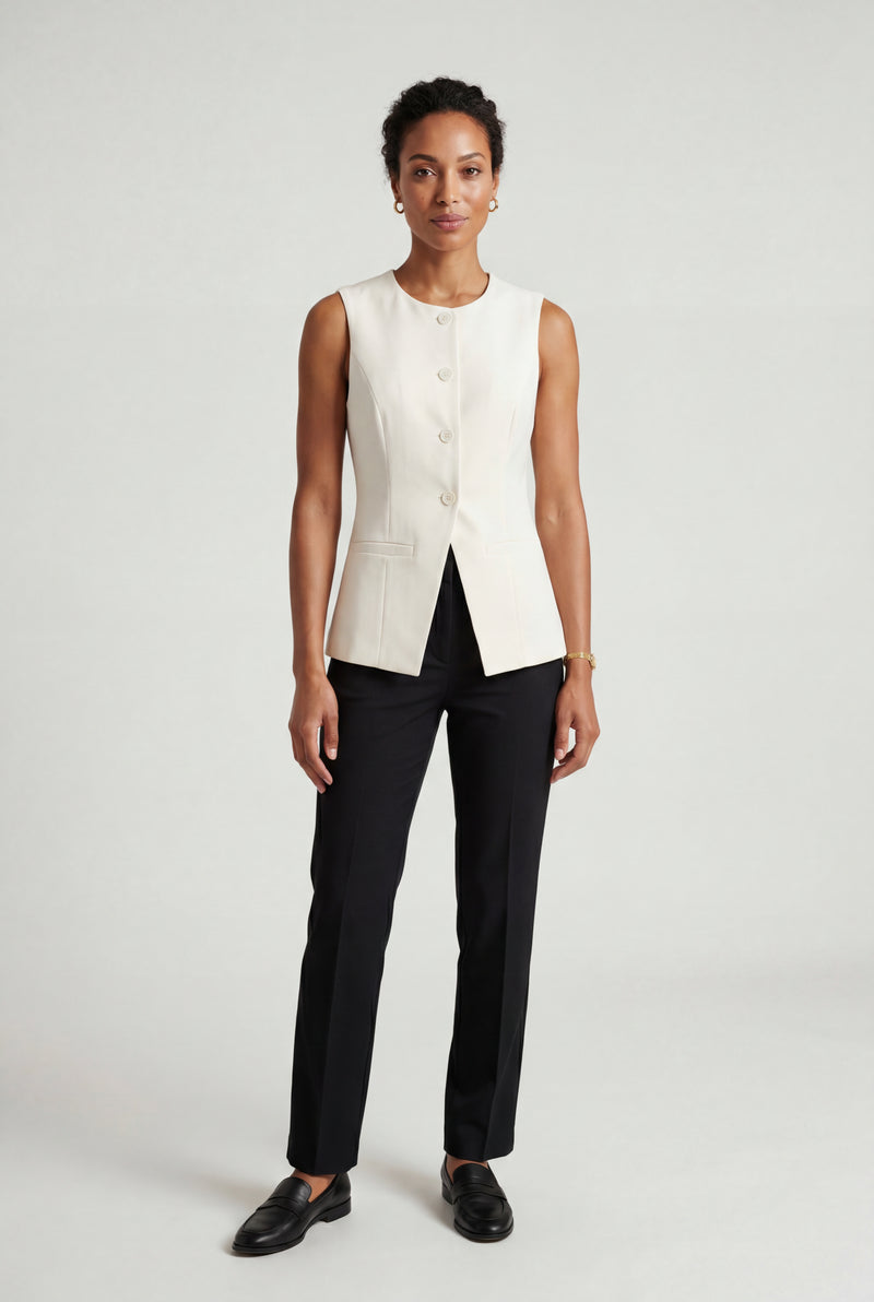 White Women's Tailored Button-Front Sleeveless Tank Top - Tank tops - Photo 1