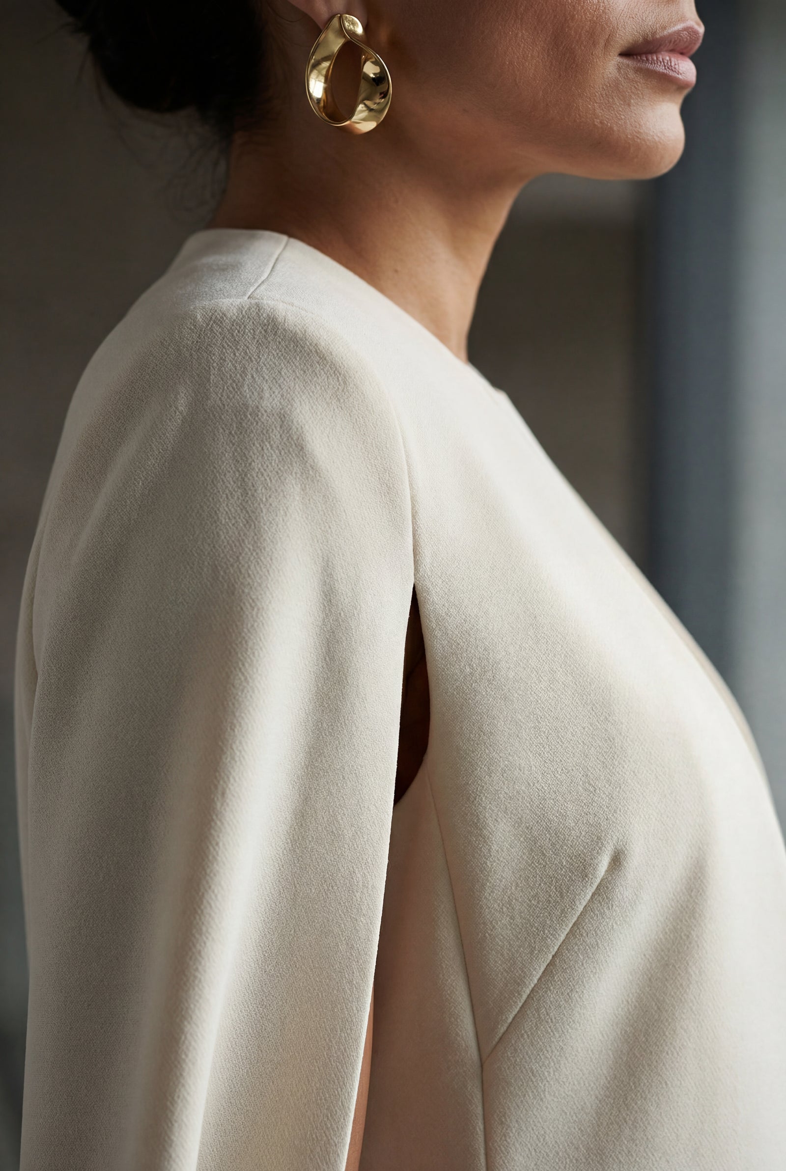 White Women's Tailored Cape Blazer with Open Sleeves - Women's Blazers - Photo 4