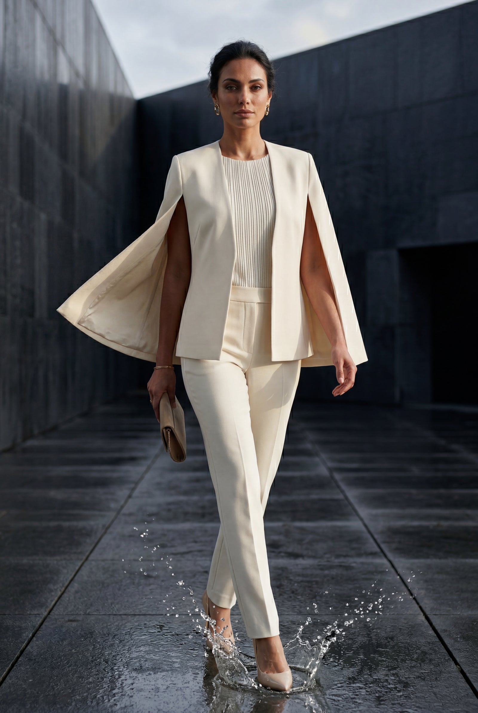 White Women's Tailored Cape Blazer with Open Sleeves - Women's Blazers - Photo 6