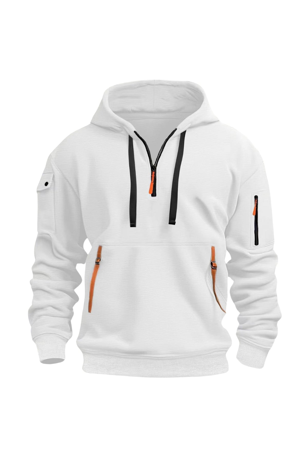 Zip-Pocket Hoodie in White — front view