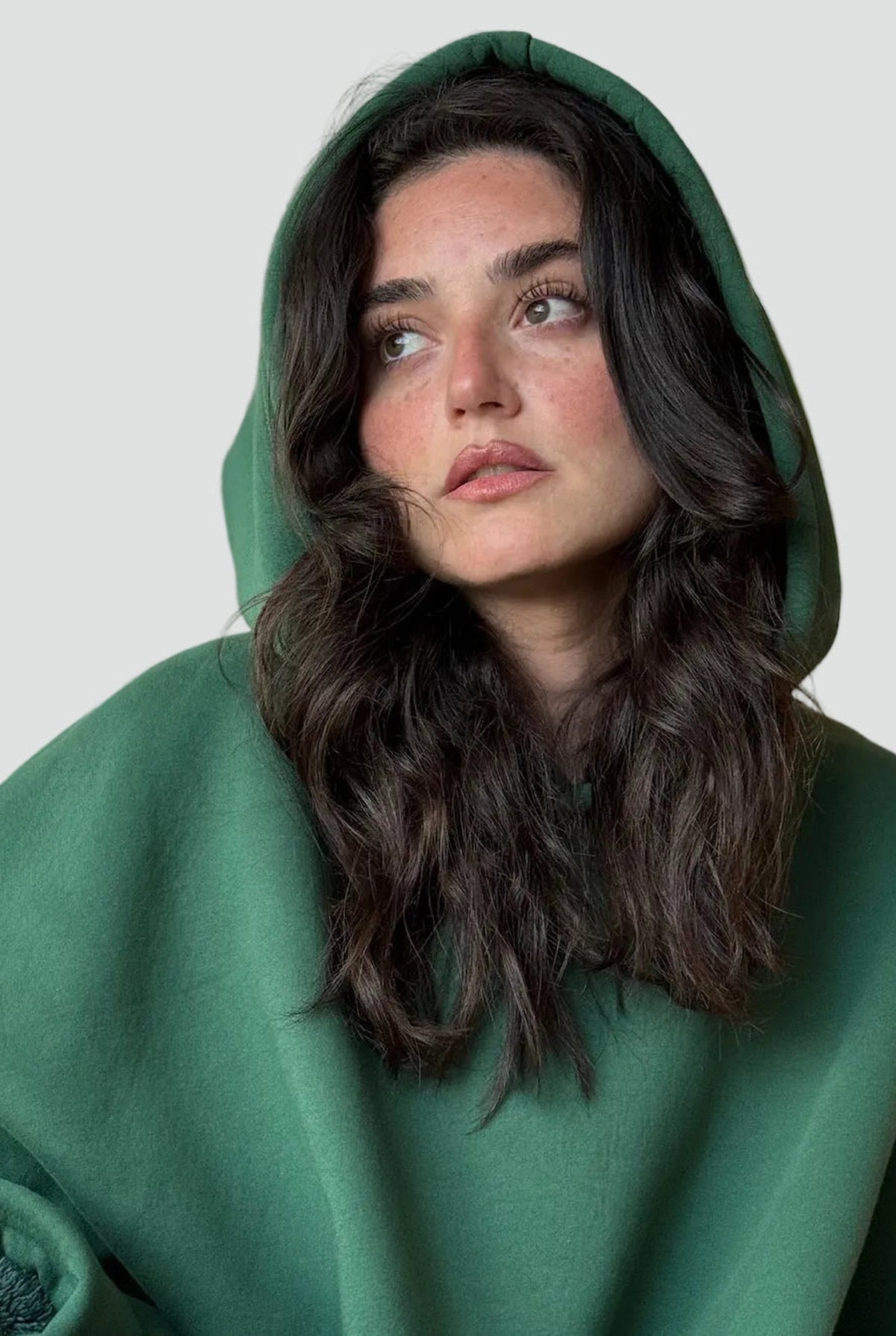 Fleece-Lined Hooded Blanket in Willow Green — detail