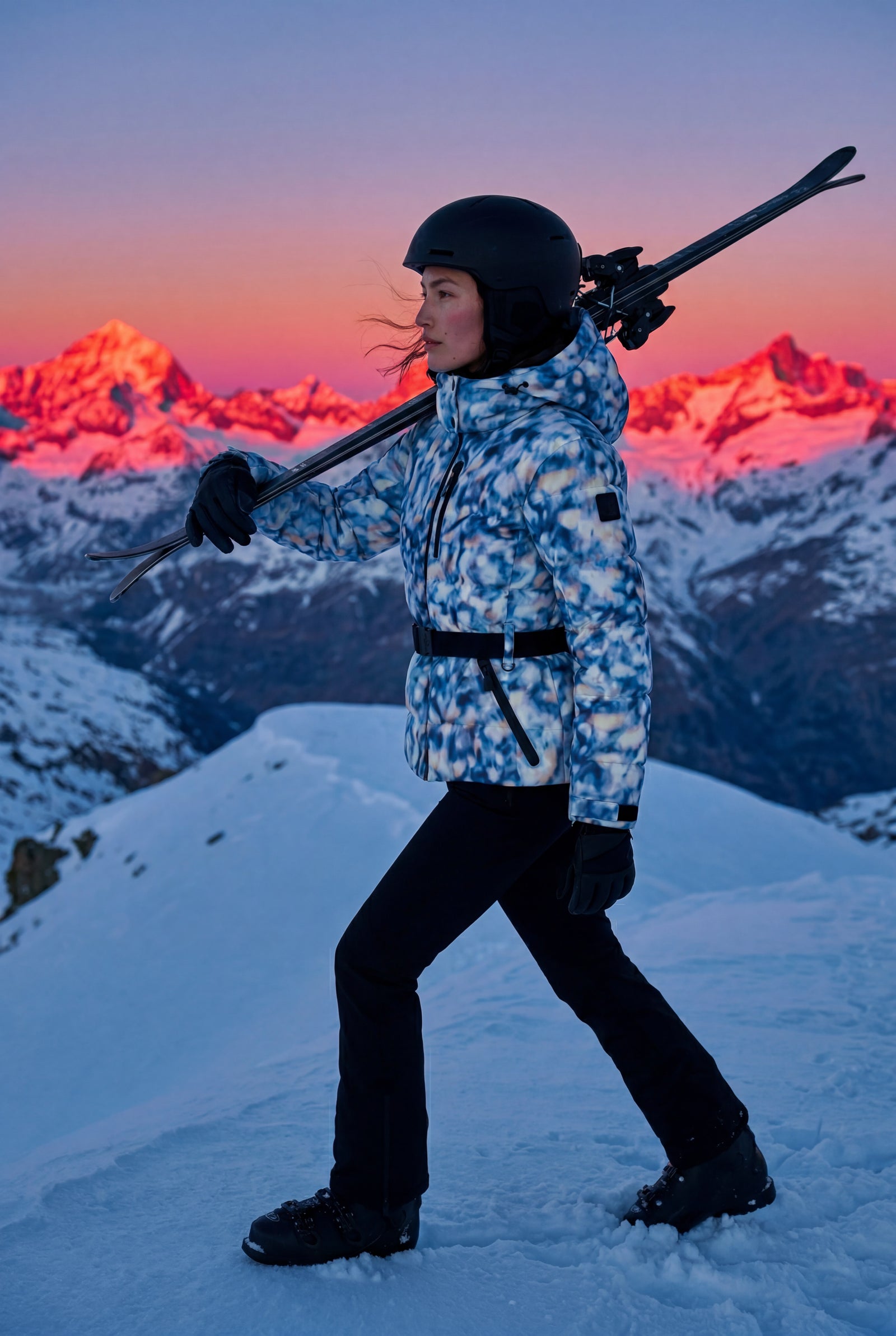 Blue Belted Padded Hooded Jacket with Fitted Waist - Padded jackets - Photo 12