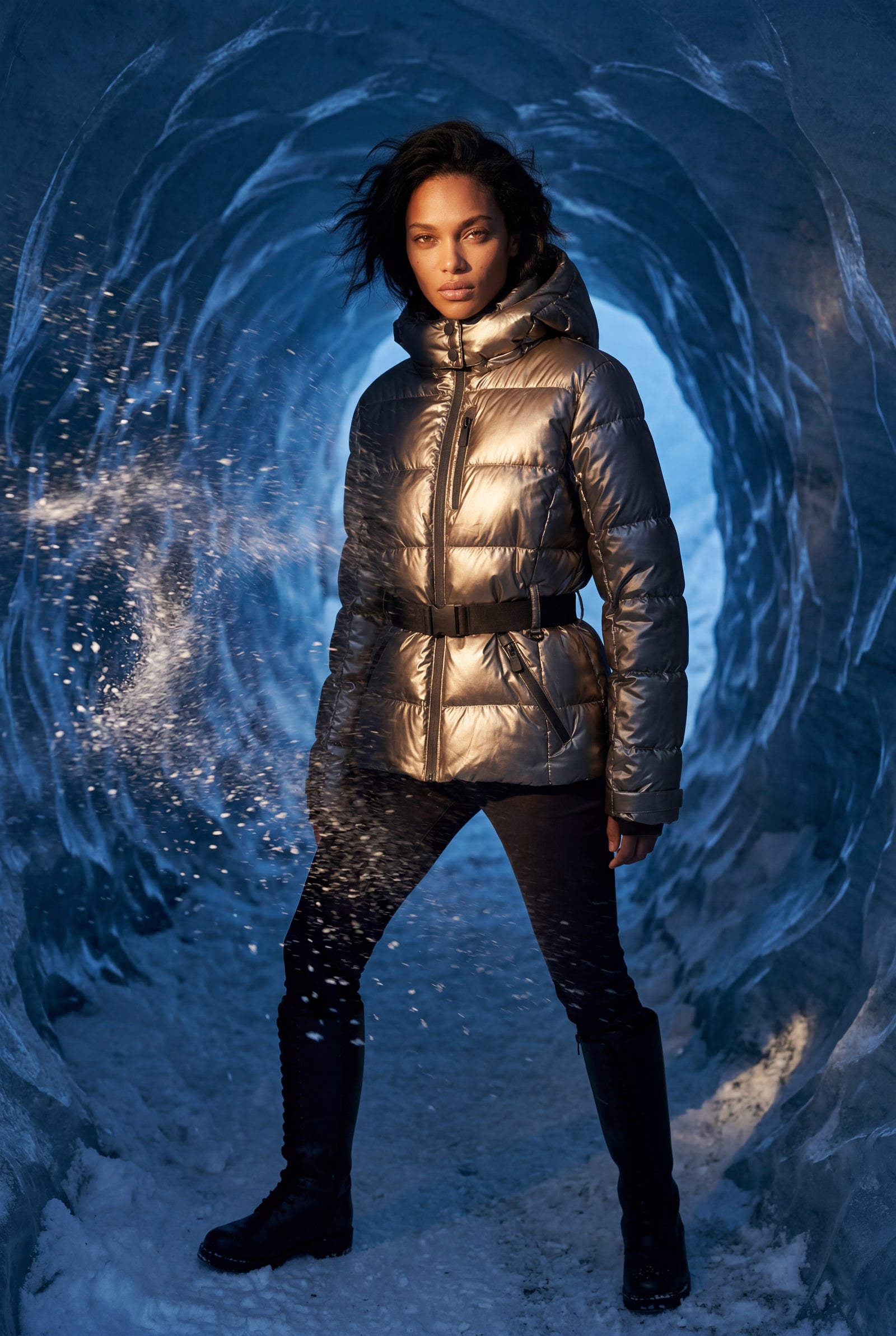 Champagne Belted Padded Hooded Jacket with Fitted Waist - Padded jackets - Photo 13