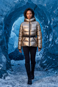 Champagne Belted Padded Hooded Jacket with Fitted Waist - Padded jackets - Photo 7