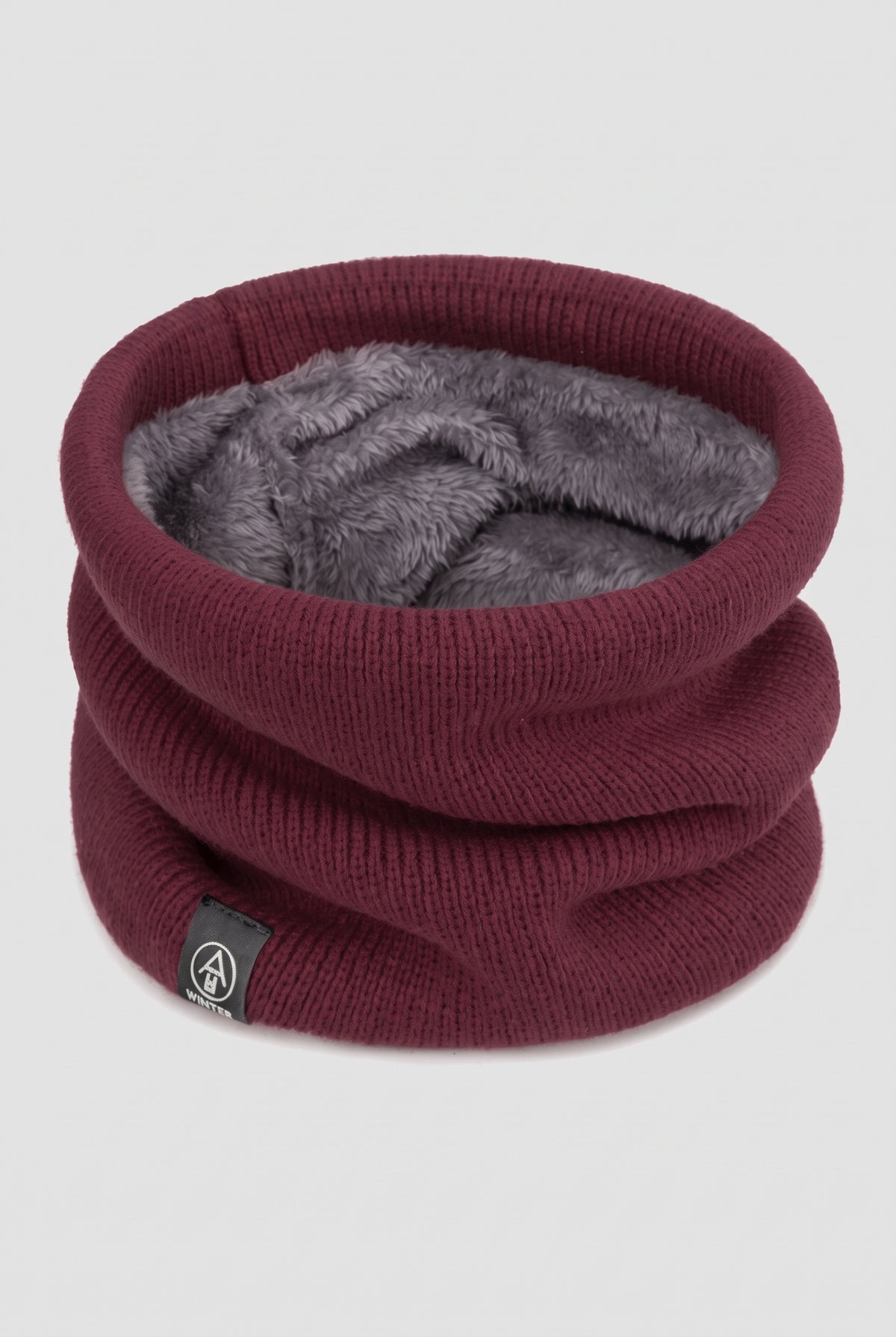 Fleece-Lined Neck Gaiter in Wine Red — studio front