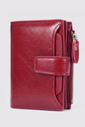 Pebbled Fold-Over Wallet in Wine Red — studio front