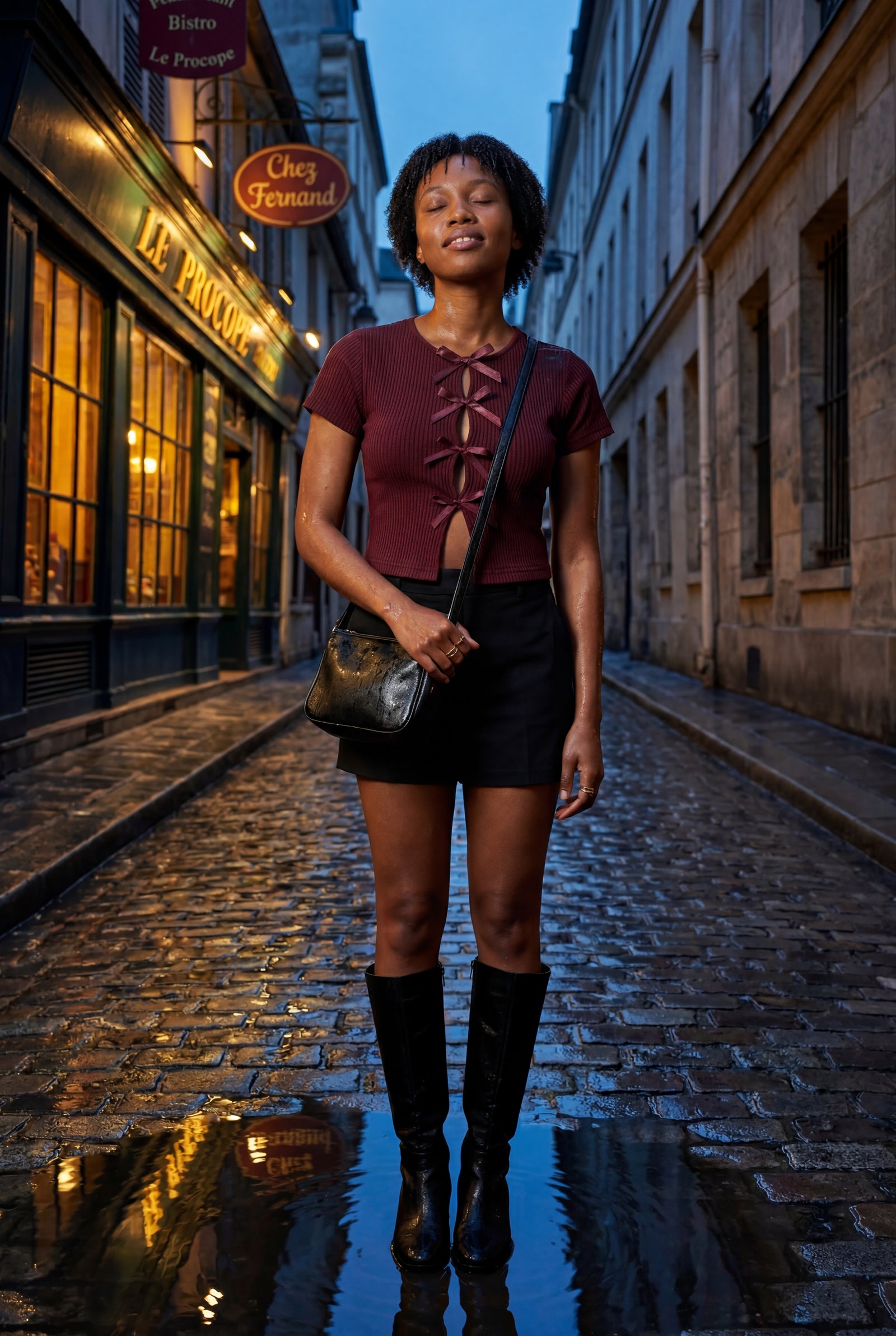Wine Red Ribbed Cut-out Short Sleeve Top with Front Tie Detail - Short sleeve tops - Photo 11